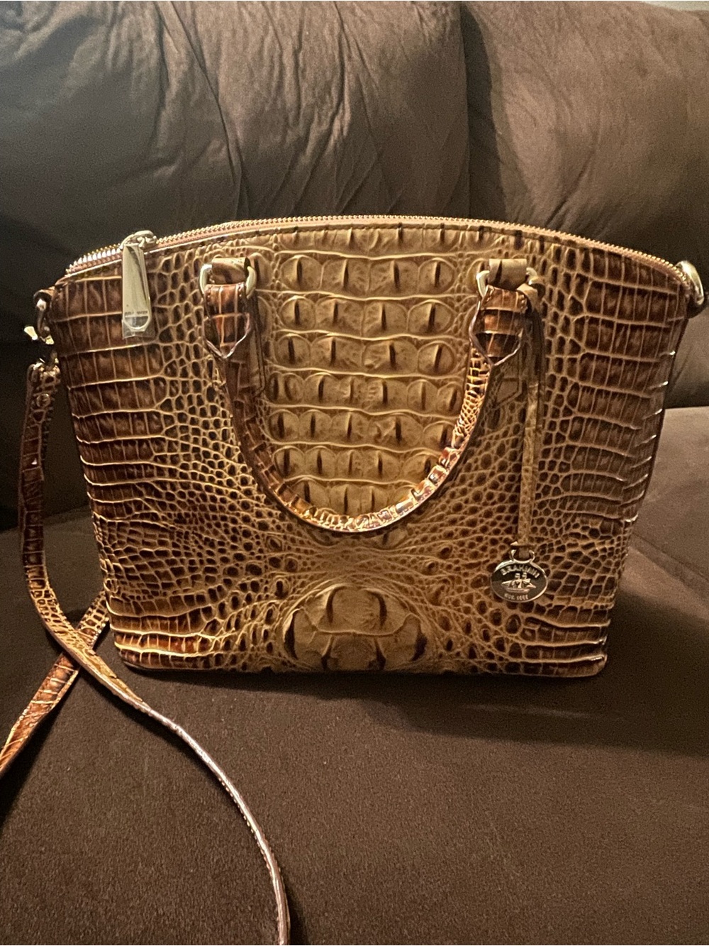 Brahmin Croc-Embossed Tote in Brown
